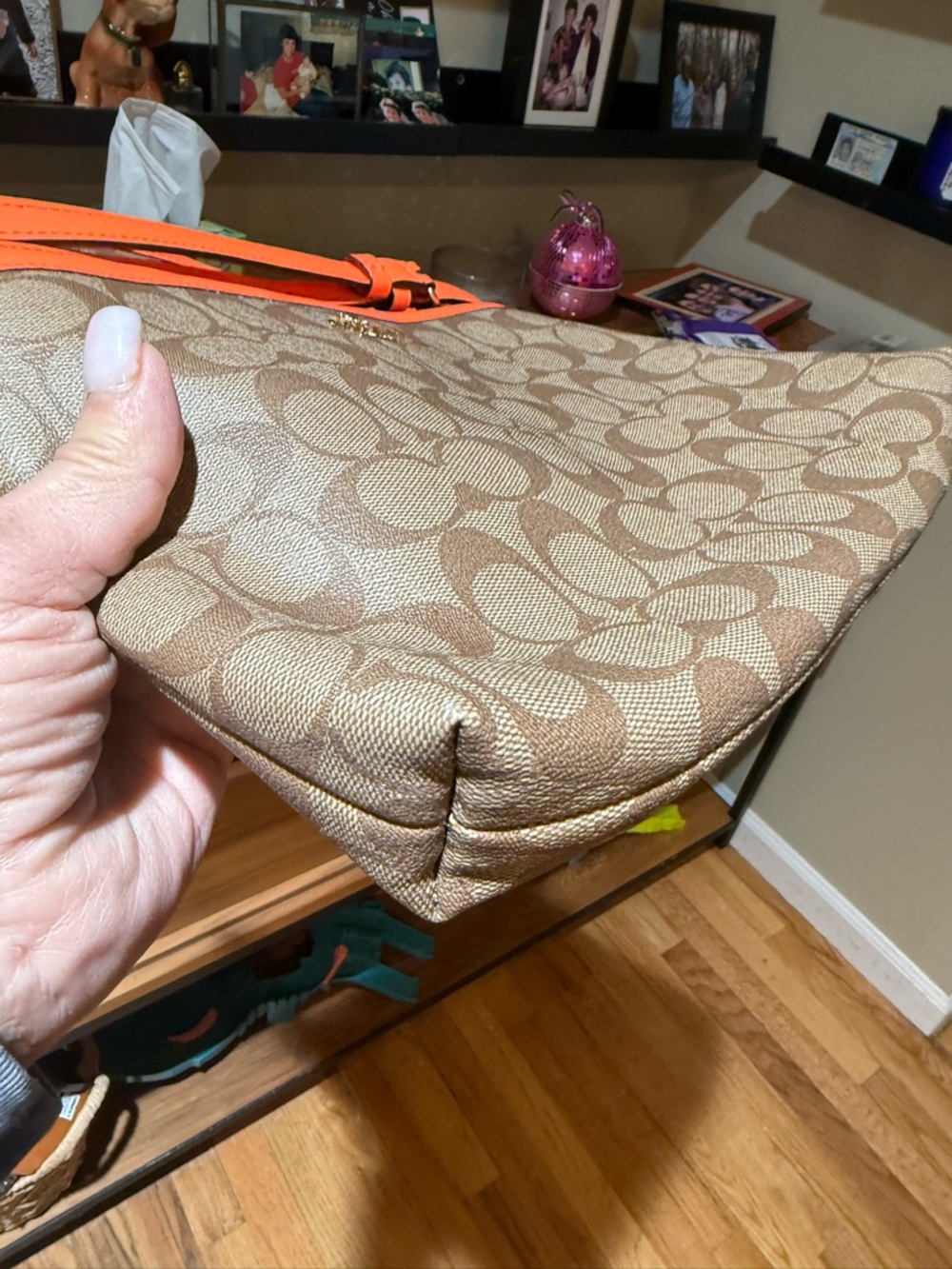 Coach Signature Crossbody Bag with Orange Trim - Picture 7 of 8